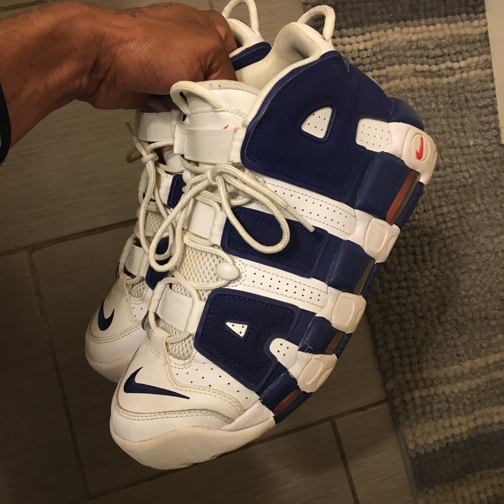 Nike White and Blue Sneakers with Retro Design